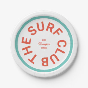 The Surf Club Red Crest Turquoise Stripe Paper Plate