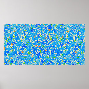 The surface is covered with many small blue flower poster