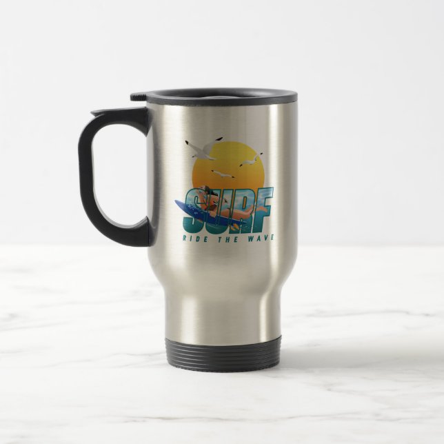 The Surfer Rides the Wave | (F) Travel Mug (Left)