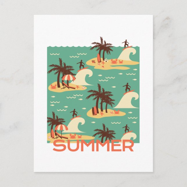 The Surfing Cartoon Illustration Postcard (Front)