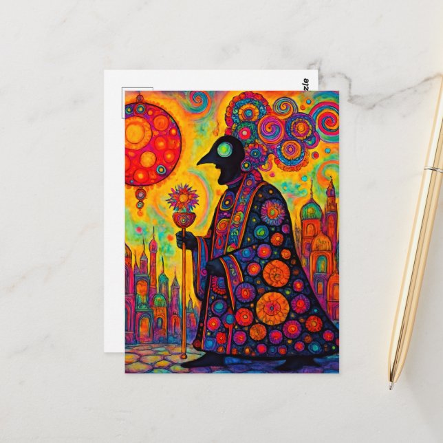 The Surreal Psychedelic Priest Walks in the City Postcard (Front/Back In Situ)