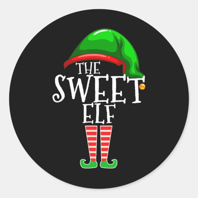 The sweet elf family matching group christmas gift classic round sticker (Front)