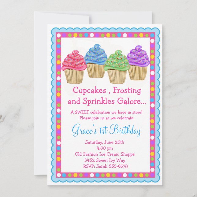 The Sweetest Cupcakes  Birthday Invitation (Front)