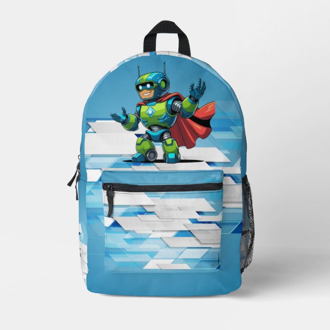 the sweetest little robot design printed backpack (Front)