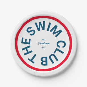 The Swim Club Blue Crest Red Stripe Paper Plate