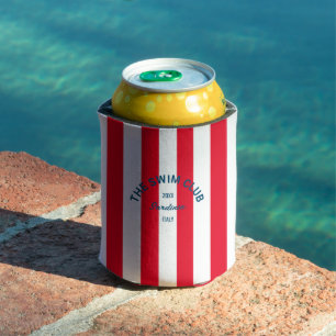 The Swim Club Crest Red Cabana Stripe Can Cooler