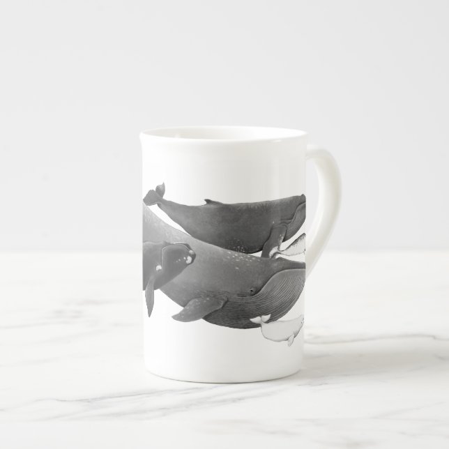 The Swim Of Whales Illustration Art  Bone China Mug (Front Right)