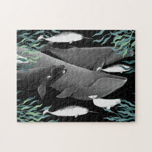 The Swim Of Whales Illustration Art Whale Jigsaw Puzzle