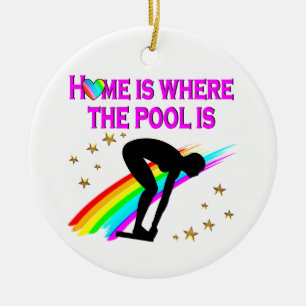 THE SWIMMER IS ALWAYS READY FOR THE POOL CERAMIC TREE DECORATION