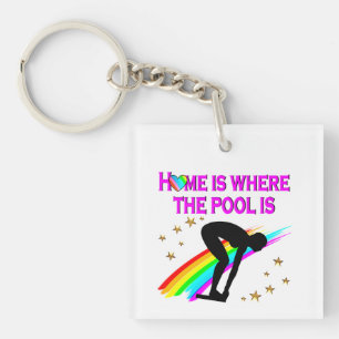 THE SWIMMER IS ALWAYS READY FOR THE POOL KEY RING