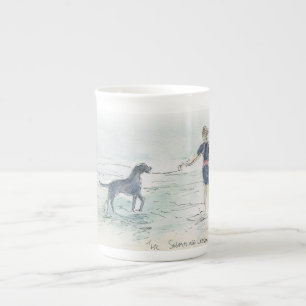 "The swimming lesson" bone china mug with fine art