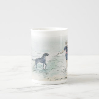 "The swimming lesson" bone china mug with fine art