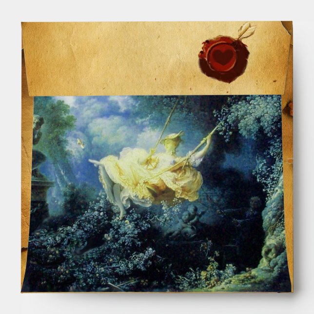THE SWING, RED WAX SEAL PARCHMENT Blue Yellow Envelopes (Back (Top Flap))