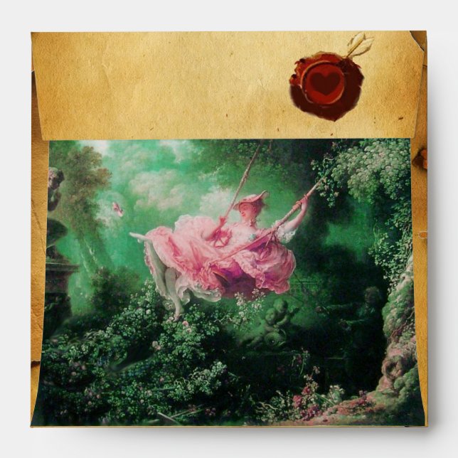THE SWING, RED WAX SEAL PARCHMENT Fuchsia pink Envelope (Back (Top Flap))