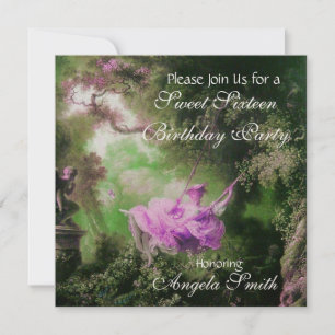 THE SWING  ,SWEET SIXTEEN PARTY Violet Purple Gold Invitation
