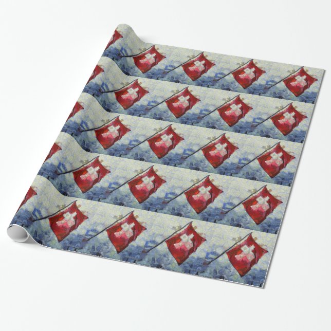 The Swiss Flag in a storm Wrapping Paper (Unrolled)