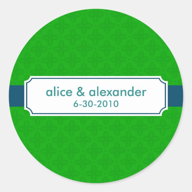 The Sylvia in Navy and Green Wedding Sticker/Label Classic Round Sticker (Front)