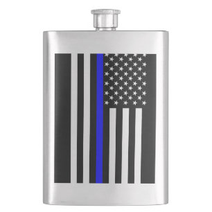 The Symbolic Thin Blue Line American Flag Hip Flask
