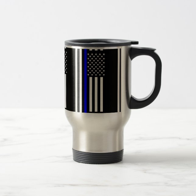 The Symbolic Thin Blue Line American Flag Travel Mug (Right)