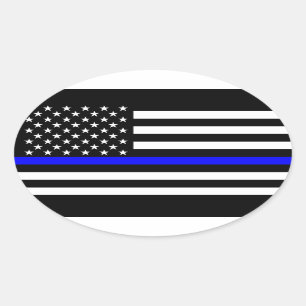 The Symbolic Thin Blue Line Graphic US Flag Oval Sticker