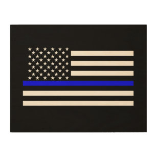 The Symbolic Thin Blue Line Graphic US Flag Wood Wall Art