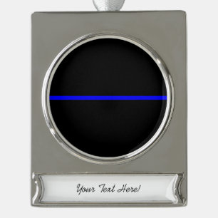 The Symbolic Thin Blue Line Horizontal Black Silver Plated Banner Ornament