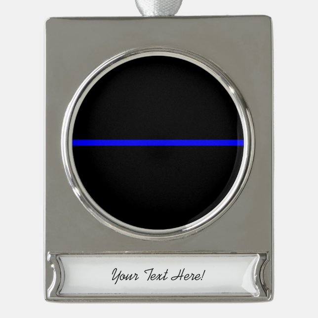 The Symbolic Thin Blue Line Horizontal Black Silver Plated Banner Ornament (Front)