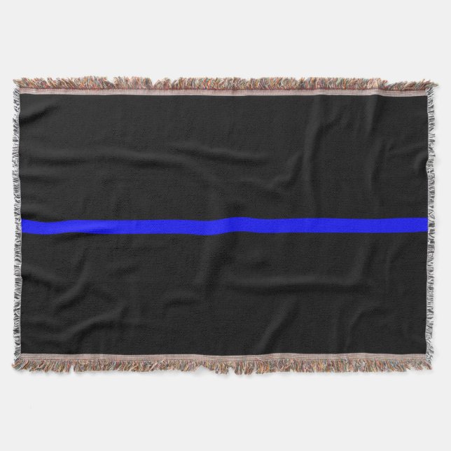 The Symbolic Thin Blue Line Horizontal Black Throw Blanket (Front)