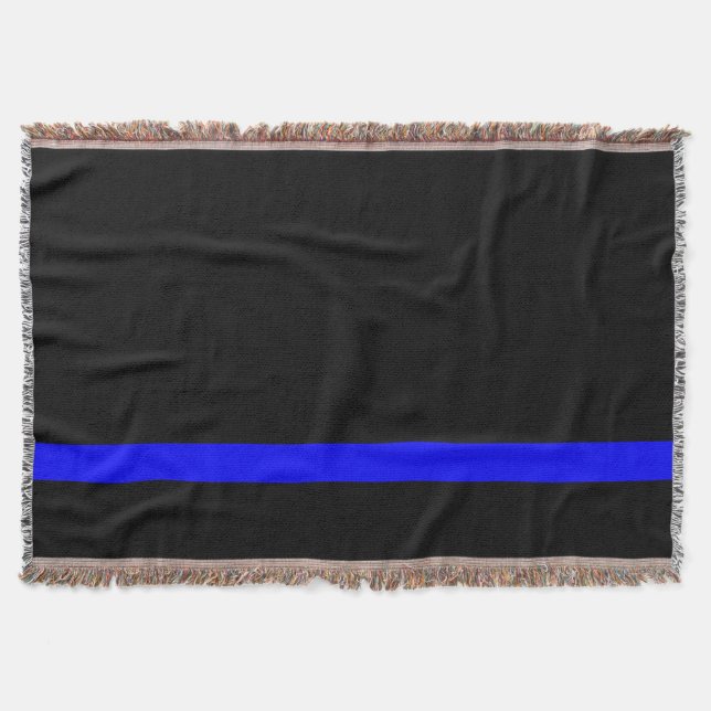 The Symbolic Thin Blue Line on Black Throw Blanket (Front)