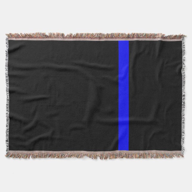 The Symbolic Thin Blue Line on Black Throw Blanket (Front)
