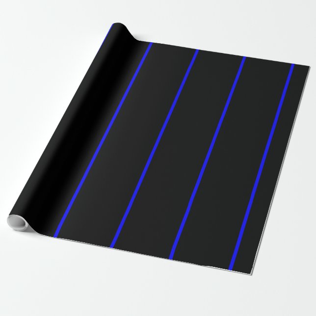 The Symbolic Thin Blue Line on Black Wrapping Paper (Unrolled)
