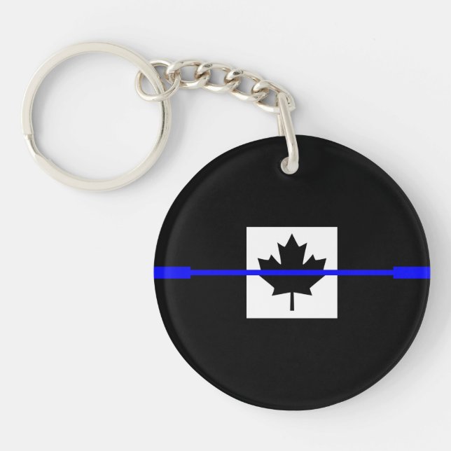 The Symbolic Thin Blue Line on Canadian Flag Key Ring (Front)