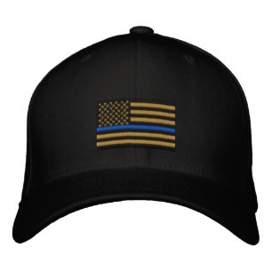 The Symbolic Thin Blue Line on Gold US Flag Embroidered Hat