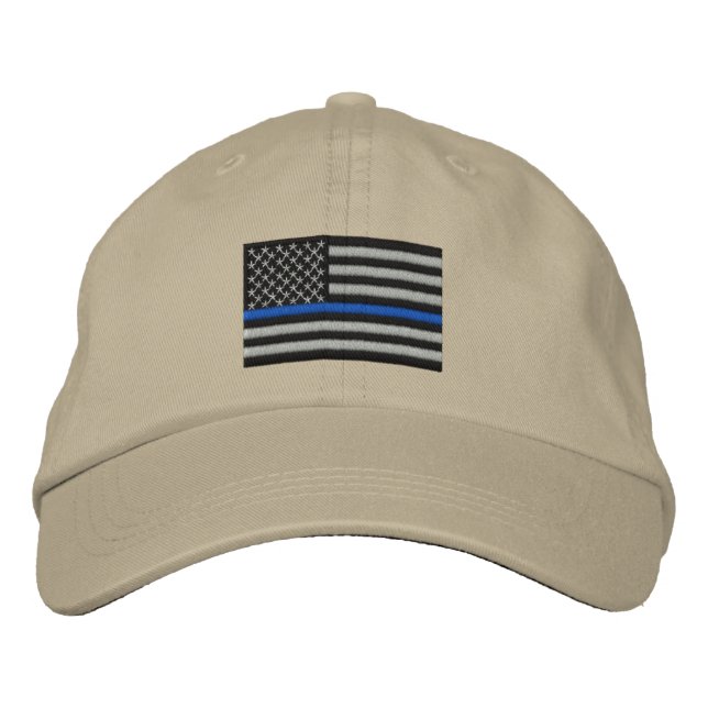 The Symbolic Thin Blue Line on US Flag Embroidered Hat (Front)