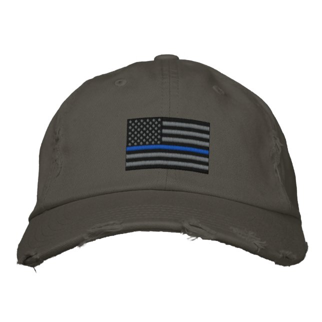 The Symbolic Thin Blue Line on US Flag Embroidered Hat (Front)