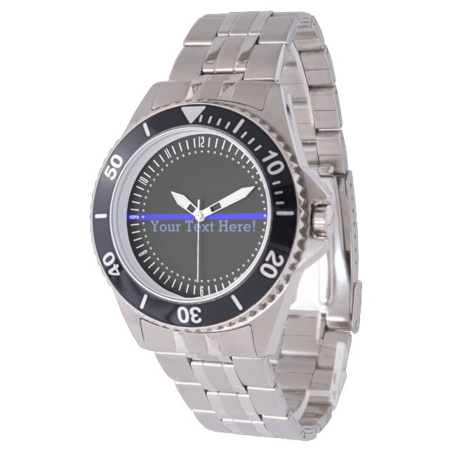The Symbolic Thin Blue Line Watch with Your Text (Angled)