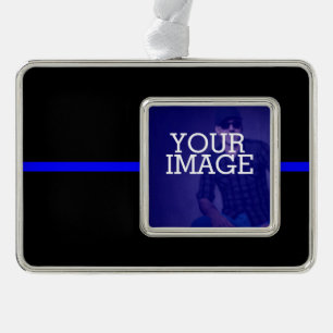 The Symbolic Thin Blue Line Your Image on a Silver Plated Framed Ornament