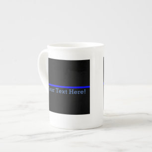 The Symbolic Thin Blue Line Your Text on Black Bone China Mug