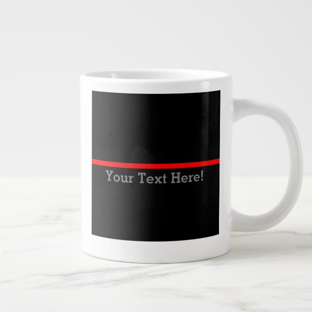 The Symbolic Thin Red Line Your Text on Black Large Coffee Mug (Right)