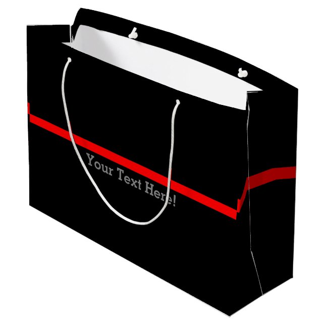 The Symbolic Thin Red Line Your Text on Black Large Gift Bag (Back Angled)