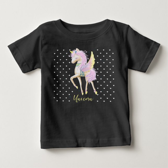 The T-Shirt features a cute unicorn design. (Front)