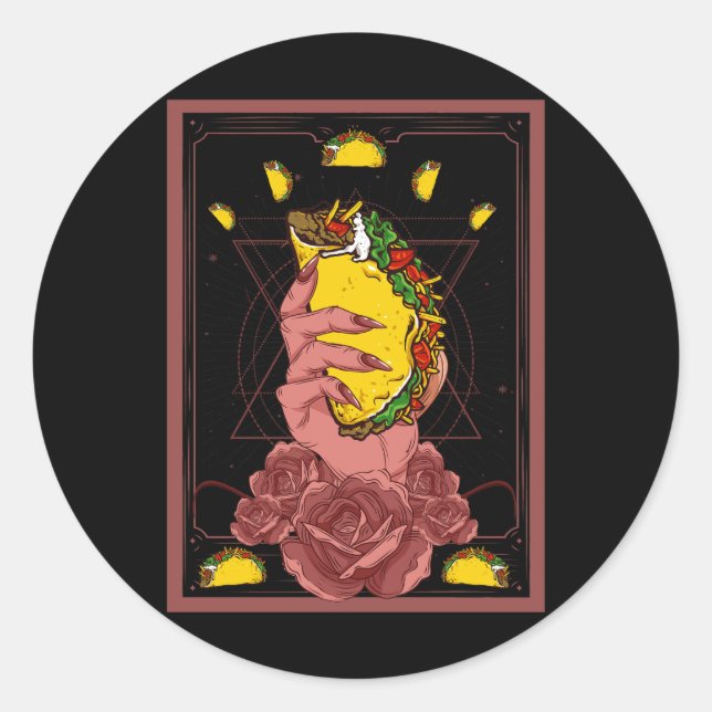 The Taco Tarot Card Funny Taco Lover Tacos Mexican Classic Round Sticker (Front)