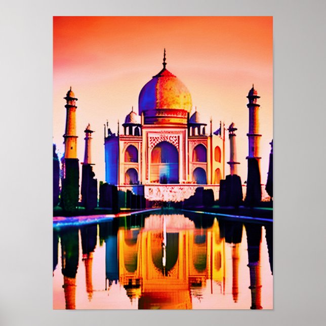 The Taj Mahal Against a Sunset Sky Poster (Front)