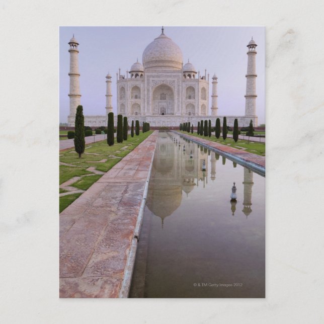 The Taj Mahal perfectly reflected in the still Postcard (Front)