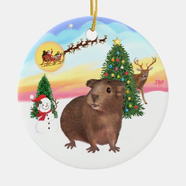 The Take Off - Brown Guinea Pig #3 Ceramic Tree Decoration (Front)
