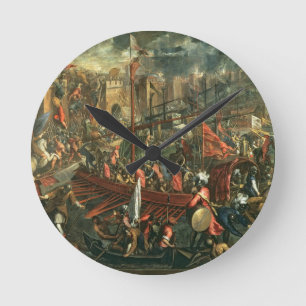 The Taking of Constantinople (oil on canvas) Round Clock