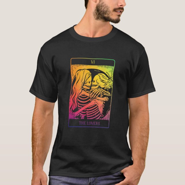 The Tarot Card Rainbow Occult Goth Lesbian Skeleto T-Shirt (Front)