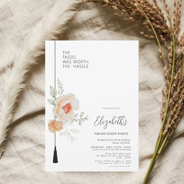 The Tassel Was Worth Hassle Watercolor Graduation  Invitation (Announce Your Graduation Party with a Touch of Art !)