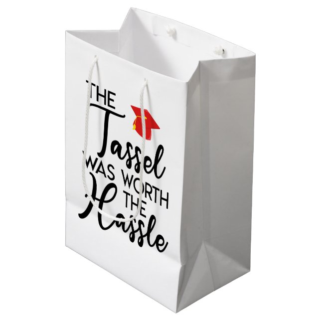 The Tassel Was Worth The Hassle Graduation Party Medium Gift Bag (Front Angled)