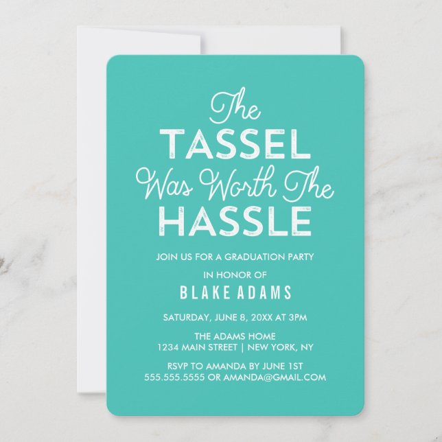 The Tassel Was Worth The Hassle | Turquoise Invitation (Front)